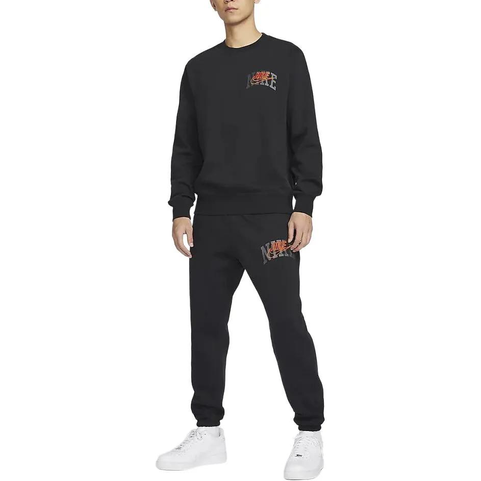 Nike Club Fleece Letter Logo Embroidery Crew Neck Fleece Lined Sweatshirt Men's Black (Unisex) Sweatshirts FV4446 010
