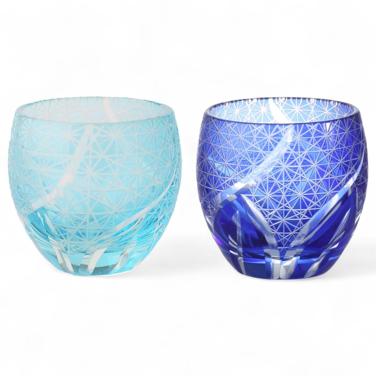 

Mizukage Kiriko Pair of Glasses for Cold x Ranbori Komon Aqua Bishou J-kitchens Egg-Shaped Sake, 5.5 5.9cm, 100cc, (Small Pattern) & Blue, (Current