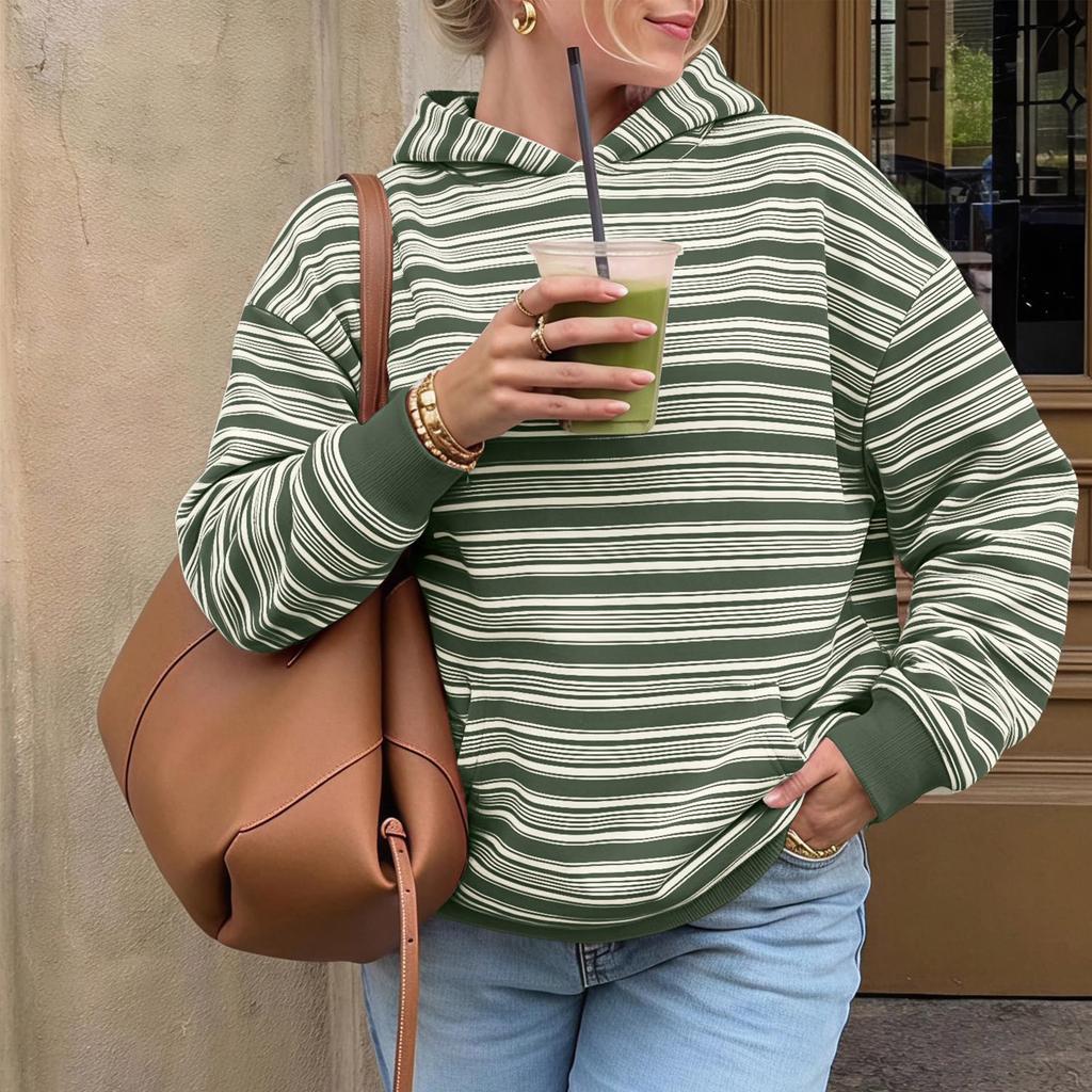 Women's Casual Striped Hoodie Sweatshirt for Everyday Wear