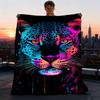 1pc Leopard Print Throw Blanket Polyester Fiber, Lightweight Flannel, Soft & Warm, All Season Use for Outdoor, Camping Digital Print