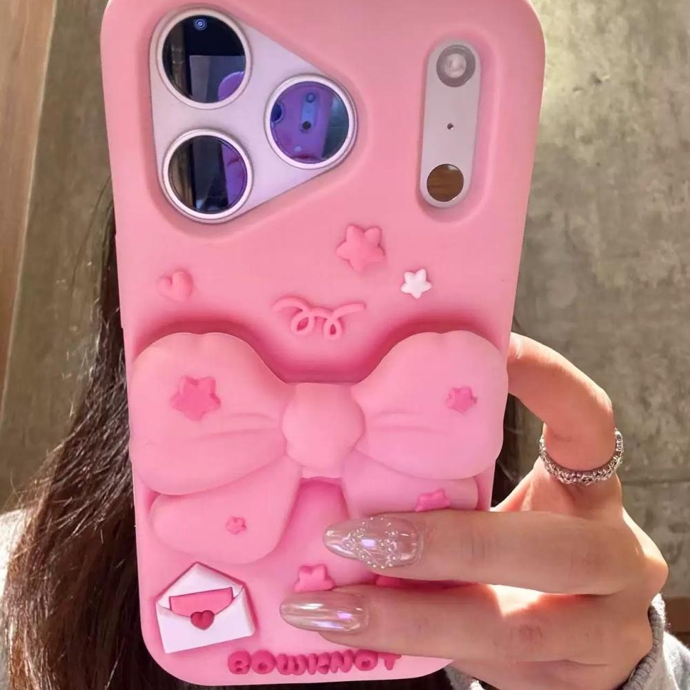 Korean Style Star Bow iPhone 17 Pro Max Case Full Edge Protective Cover for Women Anti Drop Phone Shell