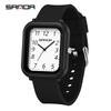 SANDA 50M Waterproof Square Quartz Watch with Quick Release Strap for Students and Civil Servants.