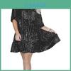 Elegantes schimmerndes Pailletten-Kurzarm-A-Linien-Kleid für Sommerparty-Kleidung