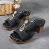 Fashion Women's Summer New Simple and Comfortable High Heels Sandals Rhinestone Decorate Slip On Fish Mouth Chunky Heel Beach Slippers