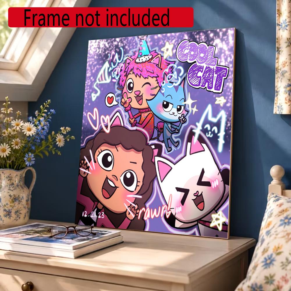 Cartoon Cute Gabbys Style 5D Diamond Painting Round Diamond Rhinestones Mosaic Diamond Embroidery Wall Paintings Rhinestones Gift Frameless