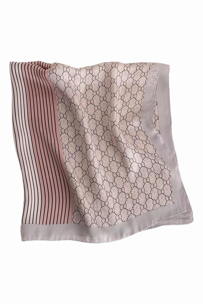 Satin Women' Scarf 70x70 - Pink with Geometric Pattern and Stripes, Silky Shine