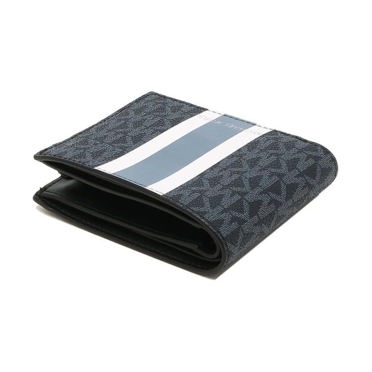Michael Kors Logo Stripe Double Fold Coated Canvas Wallet Men Wallet Blue 36H1LGFF1B-ADMIRAL
