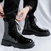 Fashion 2025Leather Boots for Men Round Toe Mid Calf Lace Up Height Increasing Spring Autum Newest Sewing Casual Fashion Shoes