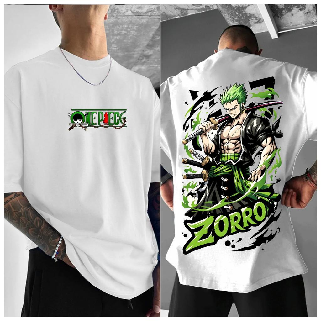 ONE PIECE Merchandise Artikel Zoro Übergröße Druck Herren Streetwear T-Shirt Sommer Lässig Baumwolle Atmungsaktiv Lässige Oberteile