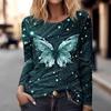 Women's T-shirt 3D Printing Art Butterfly Print Fashion Long Sleeve Round Neck Regular Top Holiday Weekend Spring and Autumn