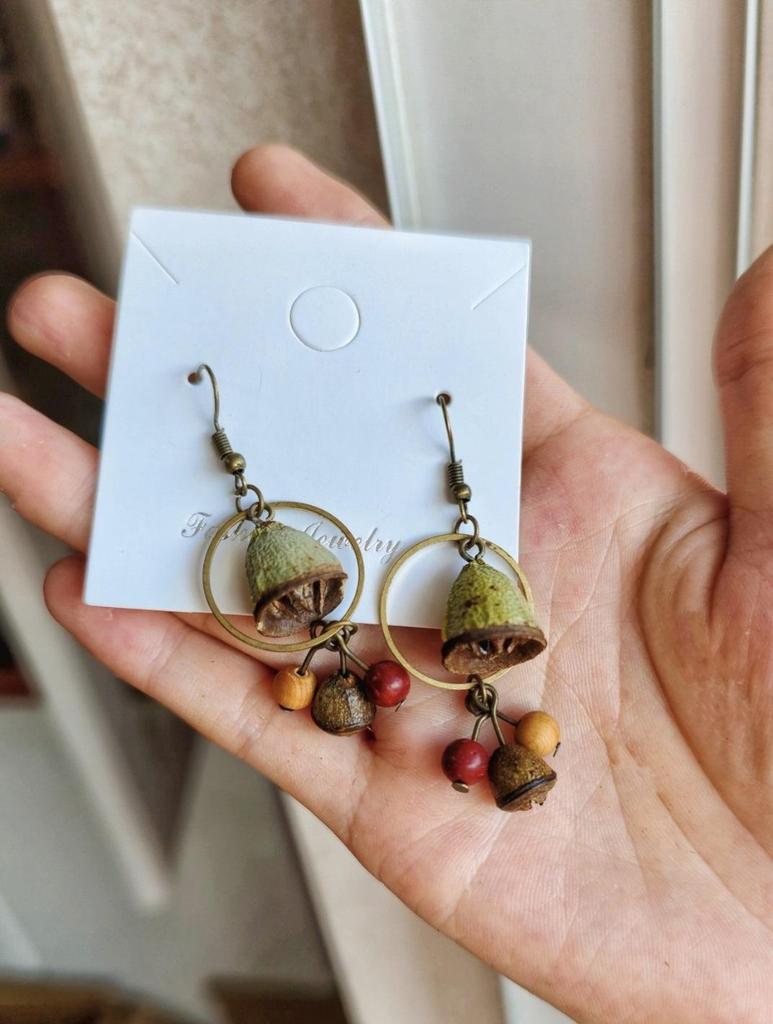 Zapfen Eichel Handgefertigt Echte Pflanze Ohrstecker, Umwandelbar in Ohrclips