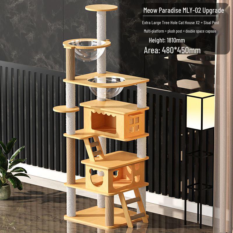 Integrated Cat Tree: Climbing Frame, Bed, Space Capsule, Sisal Toys, and Floor-to-Ceiling Post