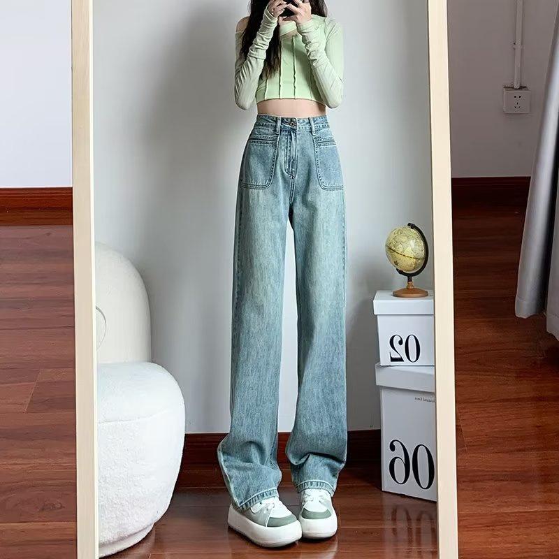 

Ретро широкие джинсы для женщин Весна и Осень Новые с высокой талией Свободные Узкая версия Прямые Драпирующиеся Брюки в пол XL