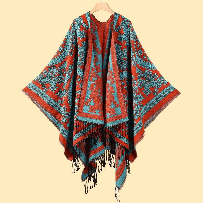 Simple and High-end Shawl Grassland Yunnan Shawl Cape with Cape Imitation Cashmere Scarf