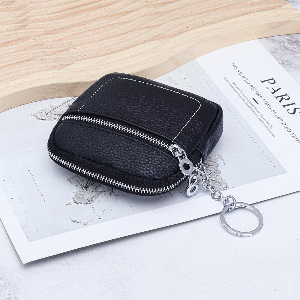 Women's Genuine Leather Mini Coin Purse with Zipper - Compact Storage for Driver's License, Lipstick, and Earphones.