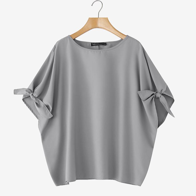 

ZANZEA Женская летняя блузка с круглым вырезом и рукавами 3/4, свободного кроя, в повседневном стиле 3XL серый
