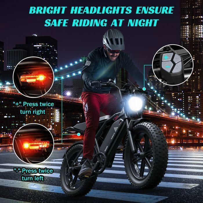 TST Adult All-Terrain Electric Bicycle (1500W Peak),48V 25Ah, 20" Fat Tire -Range 130km(ASSIST),All Suspended- Fatbike, Black