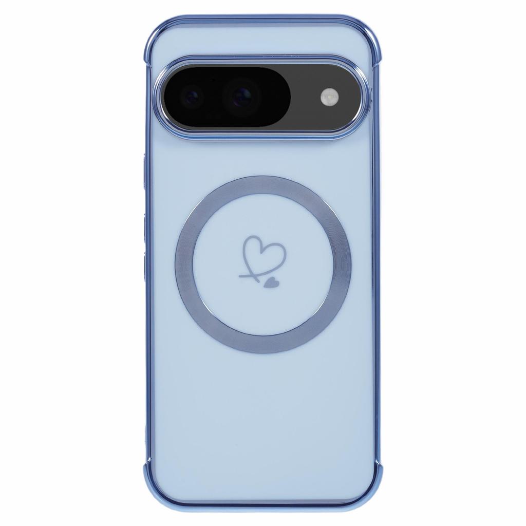 For Google Pixel 9/Pixel 9 Pro Case Compatible with MagSafe Electroplated TPU Phone Cover Hollow Love Hearts