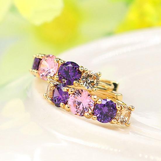 Women Fashion 9K Gold Plated Purple Zircon Eardrop Huggie Earrings Jewelry Gift