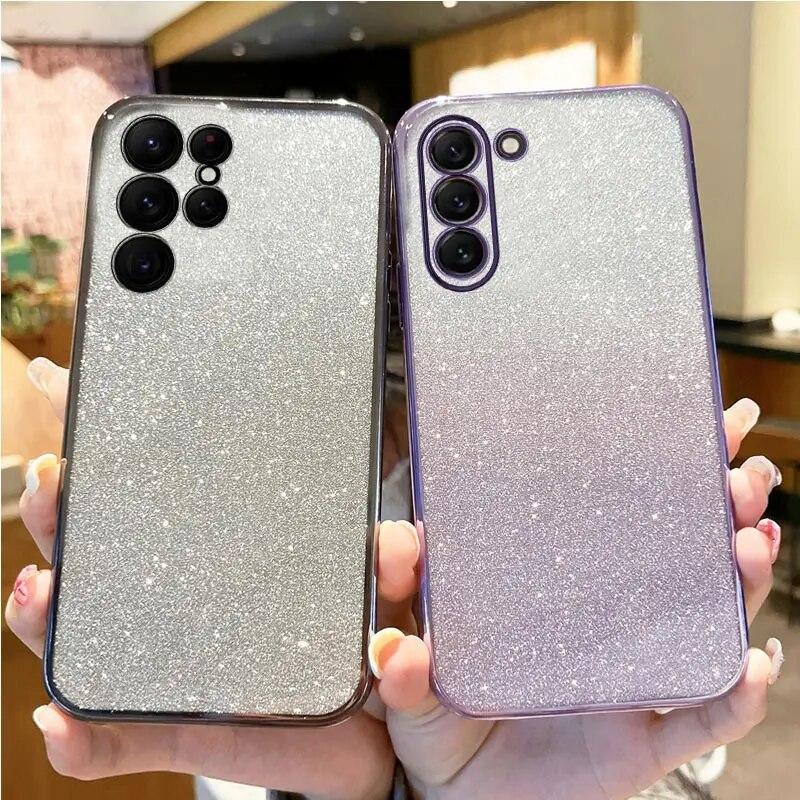 

S23 22 21 s24 чехол-держатель с блестящим покрытием для Samsung Galaxy S23 S20 S21 Fe S24 S22 Plus Ultra Coque, чехол S21fe s20 Fe s23fe S22 синий