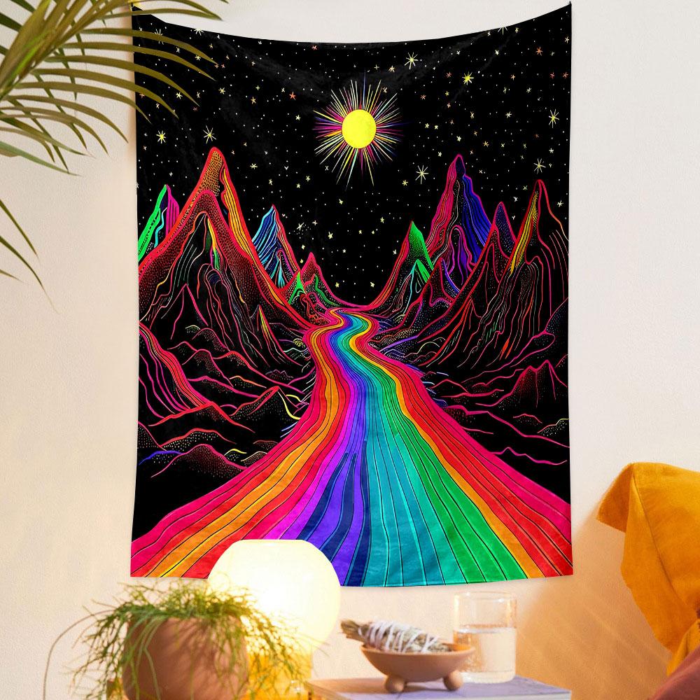 "Vibrant Rainbow Mountain Landscape Tapestry" Patterned Tapestry Decorative Wall Hanging, Home Bedroom Living Room Decor