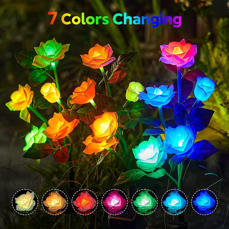 LED Solar Rose Flower Lights: 3, 5, or 6-Head Options for Outdoor Garden and Lawn Decoration