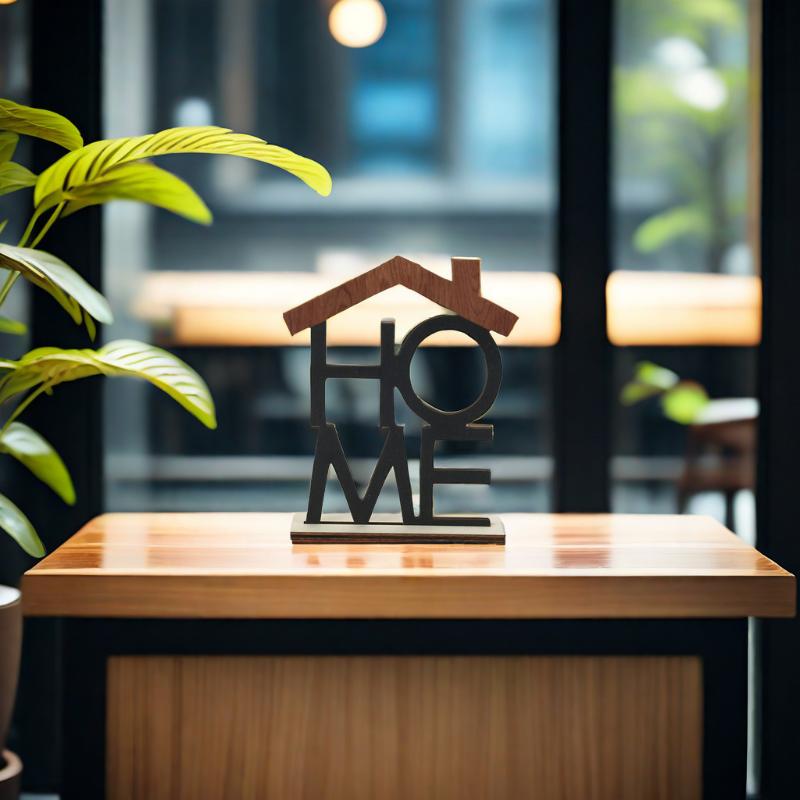 Desktop Decoration Hollow Home Office Living Room Table Centerpiece With Wooden Base English Letter HOME Table Decor