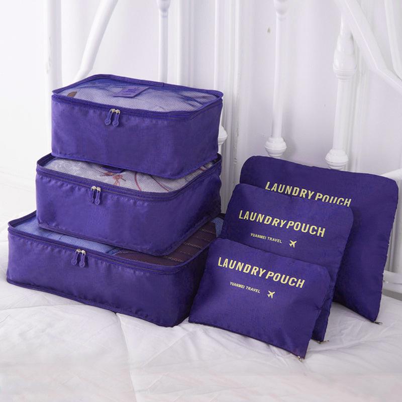 Six-Piece Travel Storage Bag Set for Clothing and Underwear with Four Compartment Suitcase Organizer