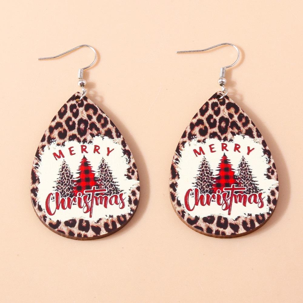 Santa Claus Water Drop Wooden Christmas Earrings – European and American Design