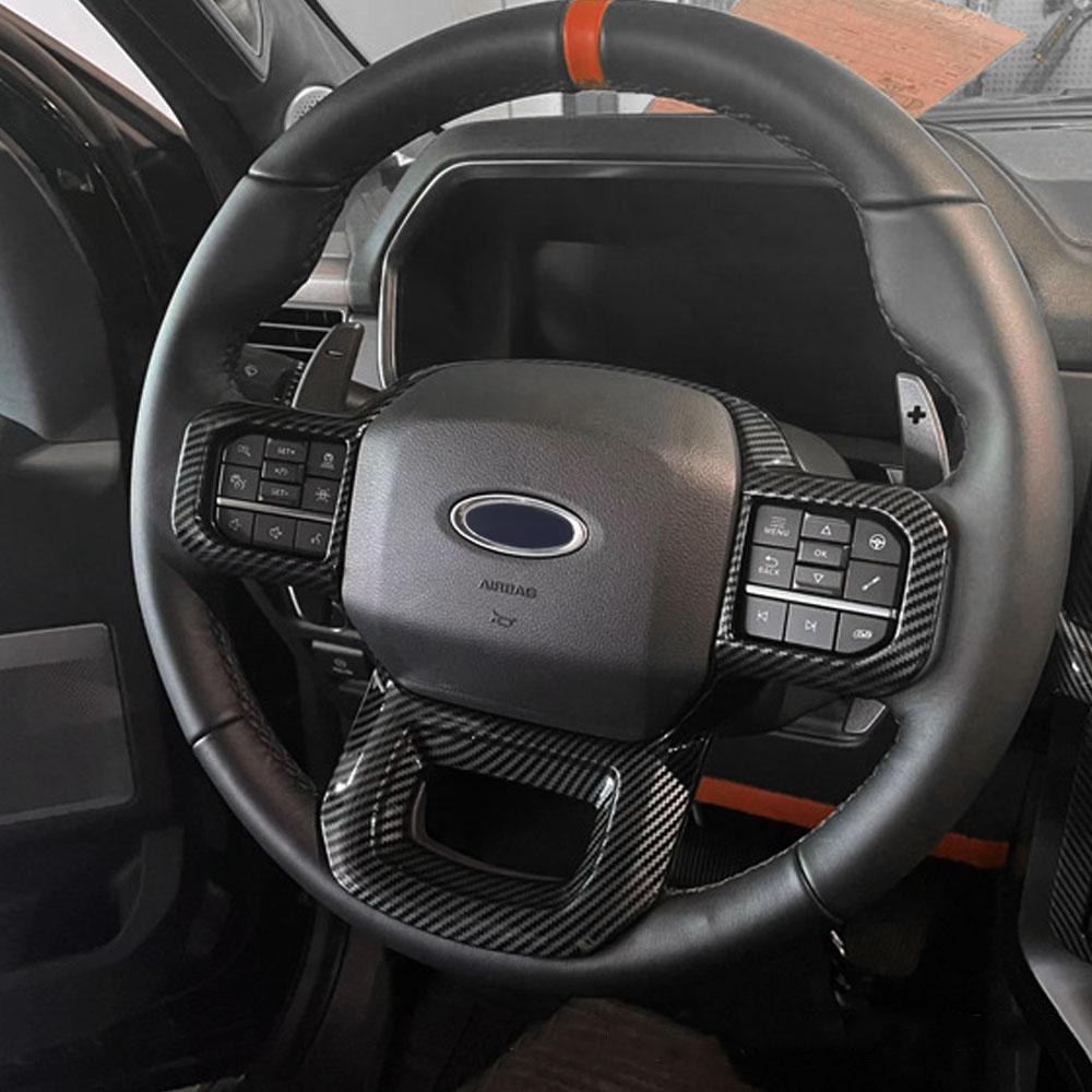 Car Steering Wheel Panel Decoration Cover Trim Moulding Sticker for Ford F150 2021-2023 Imitation Carbon Fiber Car Accessories
