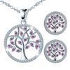 Silver Set of Earrings, Studs, and Necklace Tree of Life - Christmas or Valentine' Day Gift - Silver 925 - Fuchsia