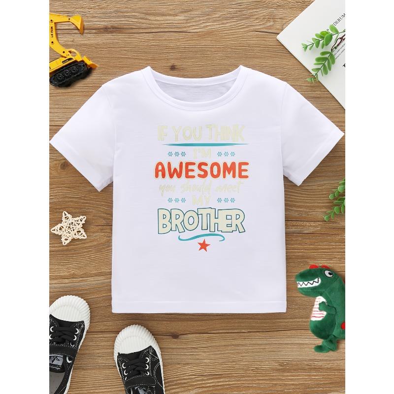 European sizes Boys' T-Shirt with The Phrase 'IF YOU THINK I'M AWESOME' Print in a Creative And Versatile Round Neck Design