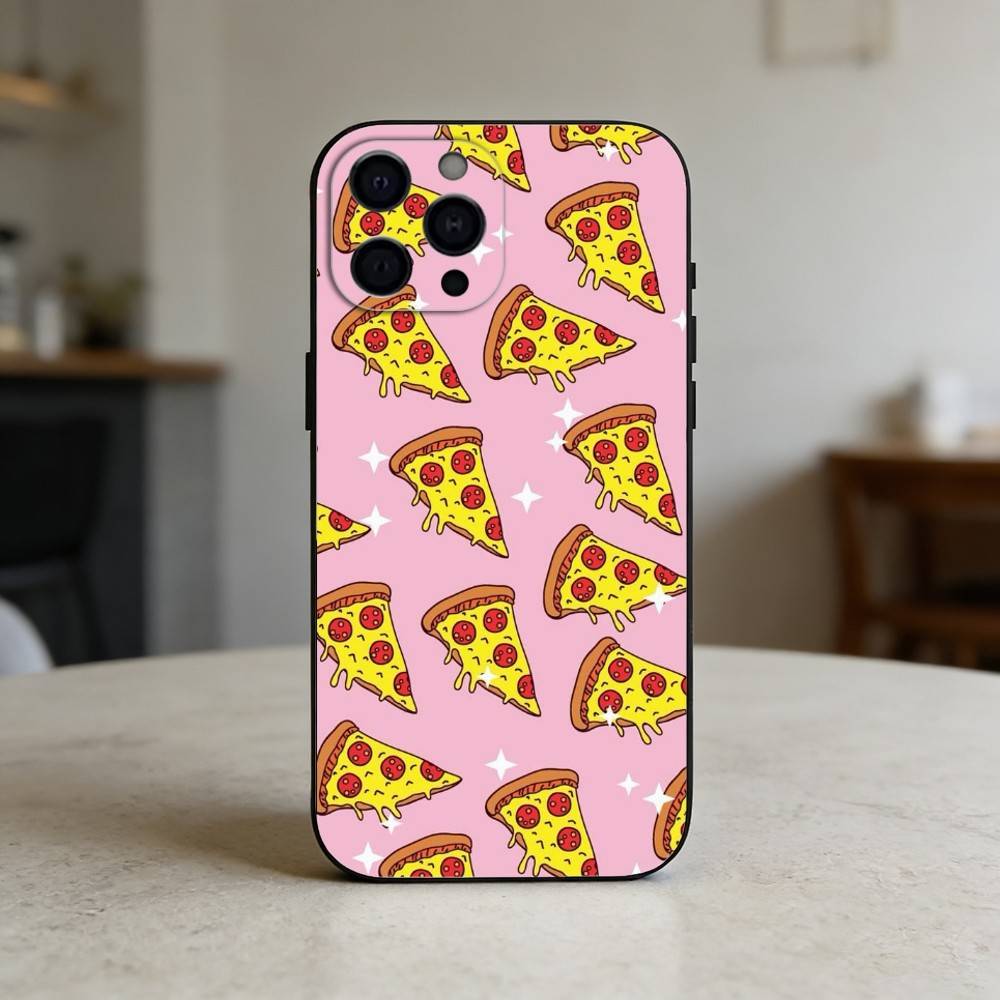 delicious cartoon pizza Phone Case For iPhone 17,16,15,14,13,12,11 Plus,Pro Max,SE4Soft Silicone Black Cover