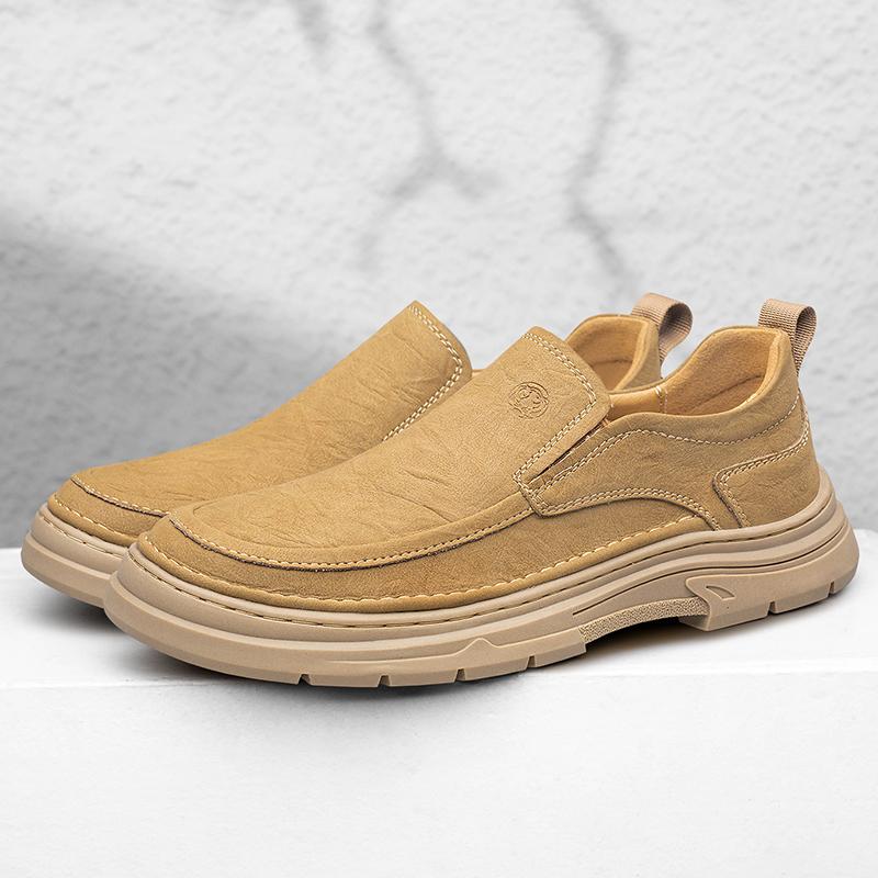 Men's Handmade Leather Shoes Slip on Casual Sneakers Low-top Walking Shoes