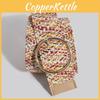 Bohemian Style Ladies Waist Belt With Resin Circular Buckle And Geometric Woven Accents For Everyday Use
