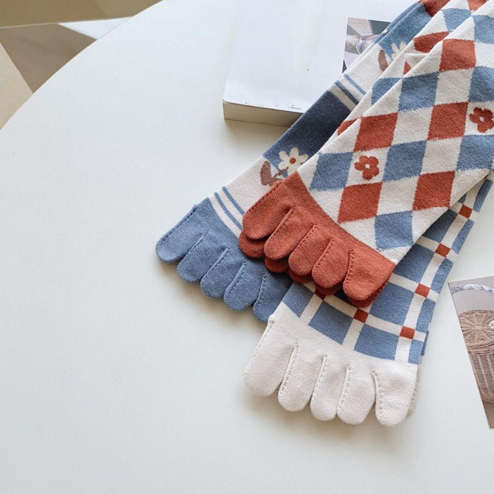 Breathable Five Finger Tube Socks Flower Toe Separator Socks Soft Toe Mid-calf Socks  Slippers