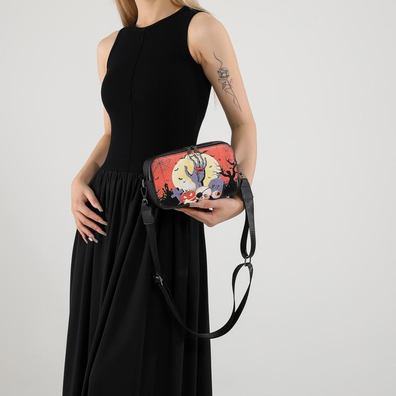 Модная женская наплечная сумка из искусственной кожи, оригинальная сумка-саквояж на Хэллоуин, шикарные сумки-хобо, сумка-саквояж на молнии, готическая сумка-кроссбоди для телефона