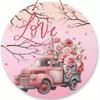 1pc 2d Flat Retro Round Wooden Sign Flower Market Flower Truck, Novel and Interesting Garage Bar Kitchen Home Family Friend Gift Wooden Sign- 20cm