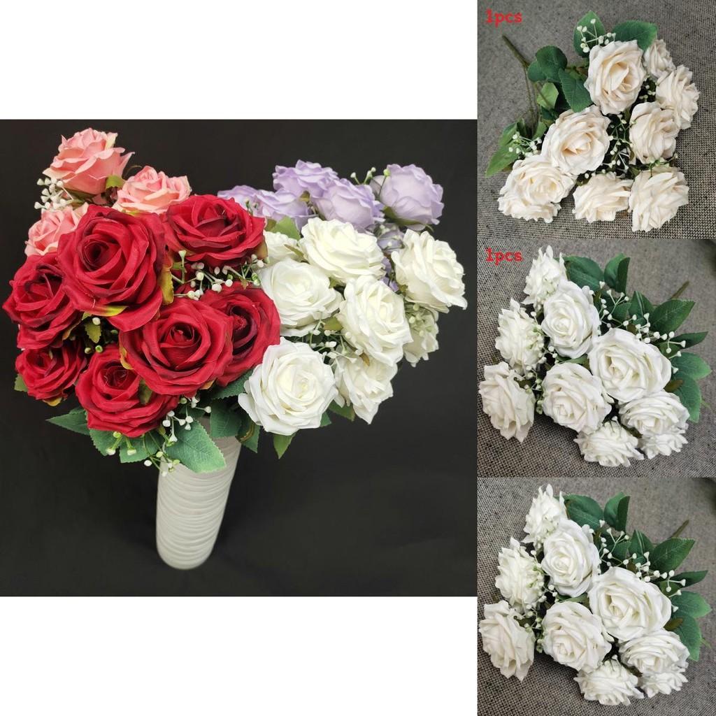 Silk Rose Realistic Bouquet 9 Stems Wedding Photography Props Decoration Home