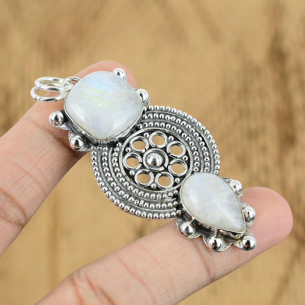 Natural Rainbow Moonstone Gemstone Jewelry 925 Sterling Silver Pendant For Girls