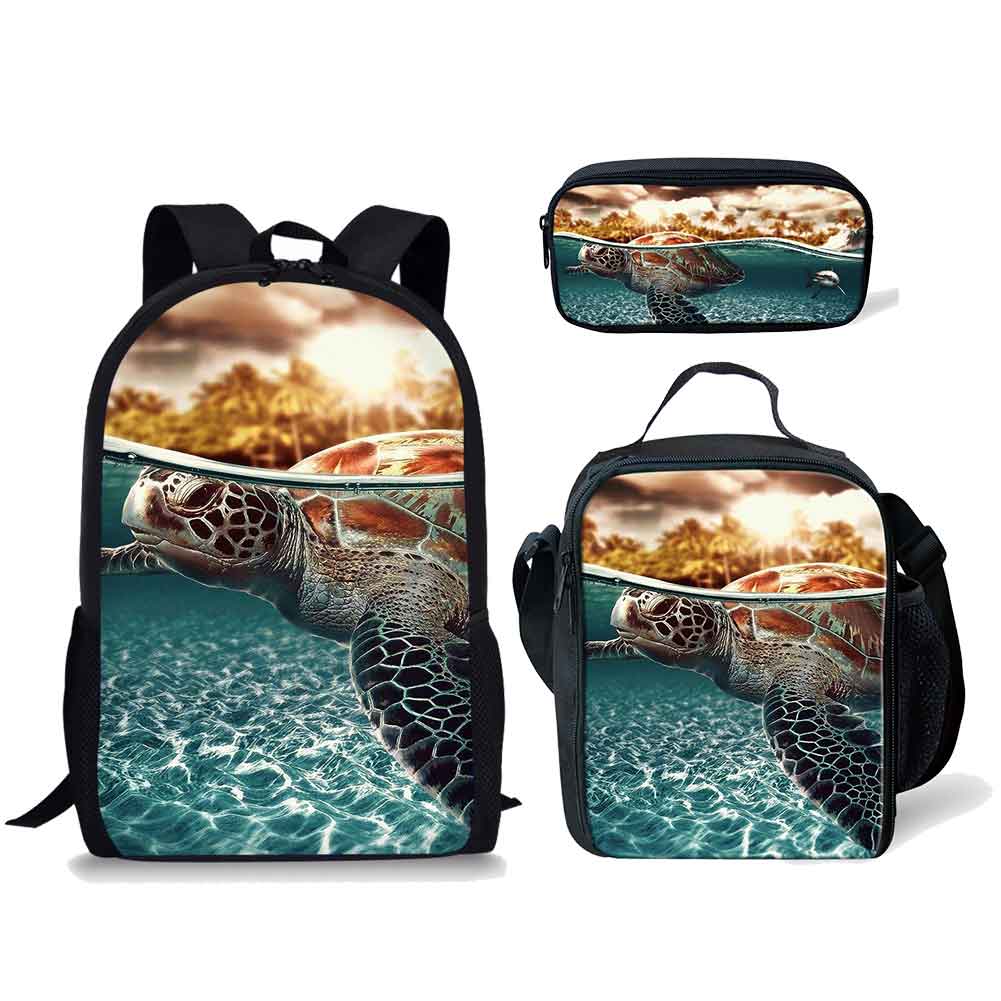 Classico Novità Particolare Fresco Tartaruga Modello Stampa 3D 3pz/Set alunno Zaini Scolastici Zaino Giorno per Laptop Zaino Zaino per Pranzo Astuccio