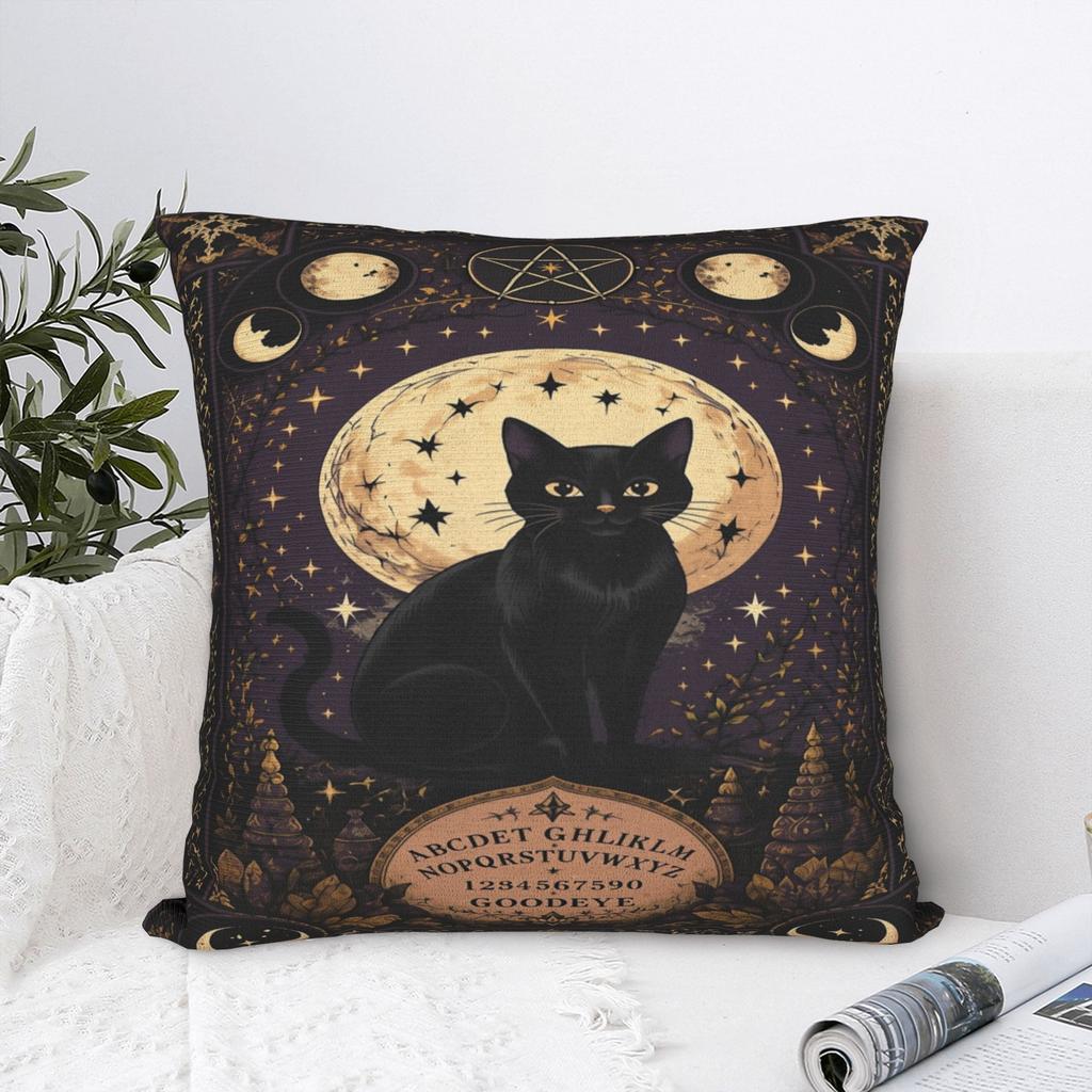 Halloween Black Cats Square Pillow Cases Witchy Moon Gothic Cushion Cover Novelty Decorative Pillowcase for Home 40x40cm