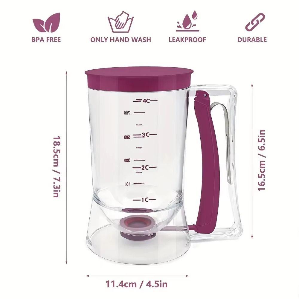 Non-Stick Cupcake Batter Separator Leak Proof scaled Measuring Cup Pancake Batter Dispenser 900 ML Effortless Pouring