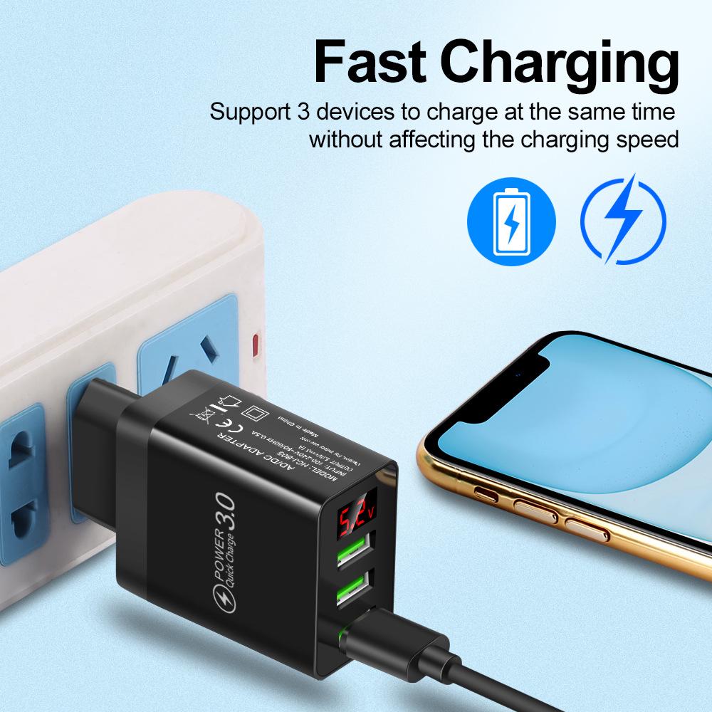 Digital Display 5V 3.1A 3-Port USB Smartphone Charger
