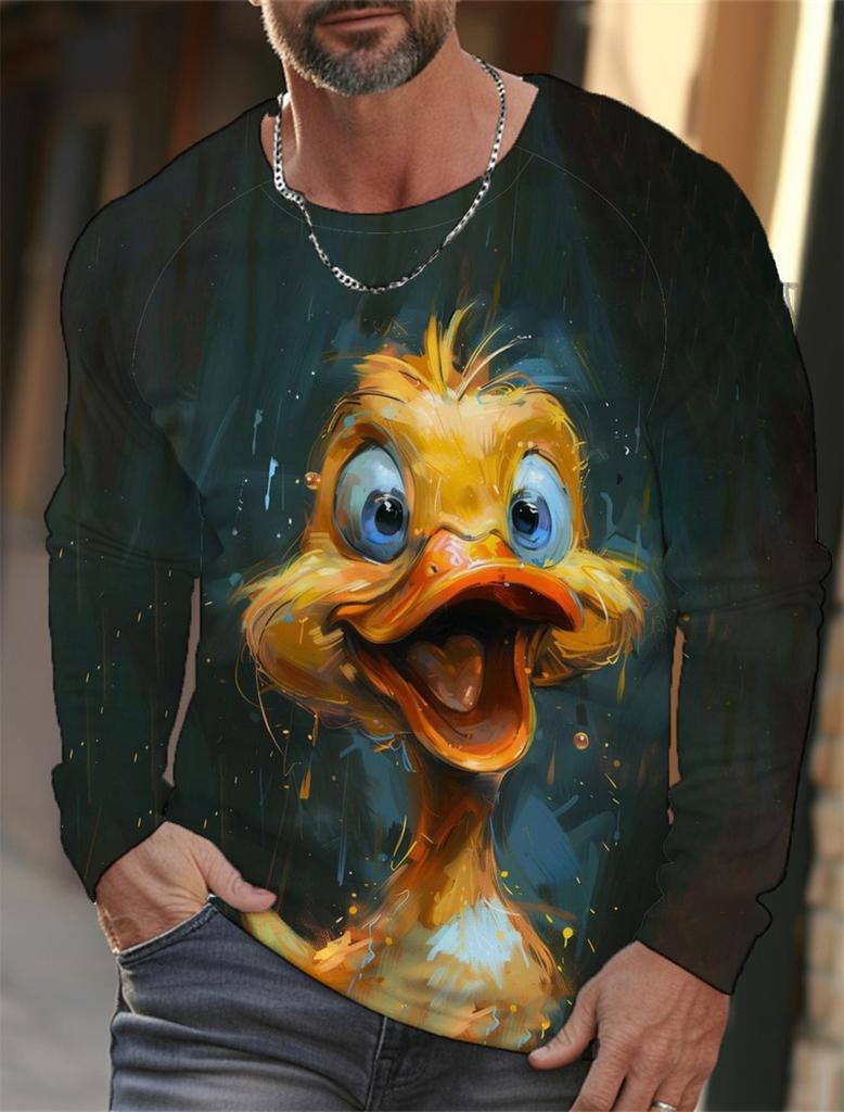 Funny 3D Chicken Print Men's Long Sleeve T-shirt New Autumn Oversized Pullover Hip Hop Punk Clothing Casual Fashion Top