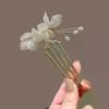 1Pcs U Shape Jade Orchid Hairpin For Women Vintage Chinese Style Wrapping Flower Hairpin Handmade Metal Jewelry Hair Accessory