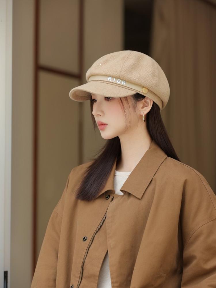 Autumn hat female alphabet octagonal hat retro newsboy hat casual cap