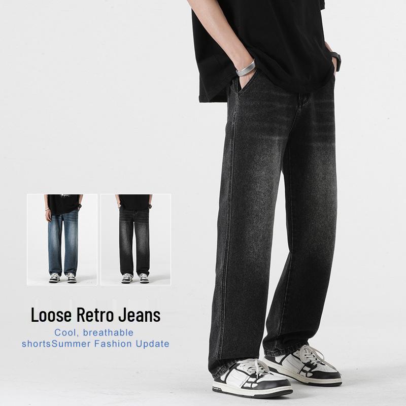 

Men s American Trendy Retro Washed Loose Straight-Leg Summer Jeans L