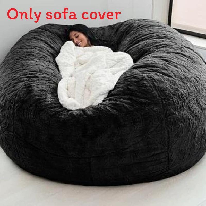 Color Large Solid Soft Plush Portable Living Room Lazy Sofa Cover Bean Bag Cover