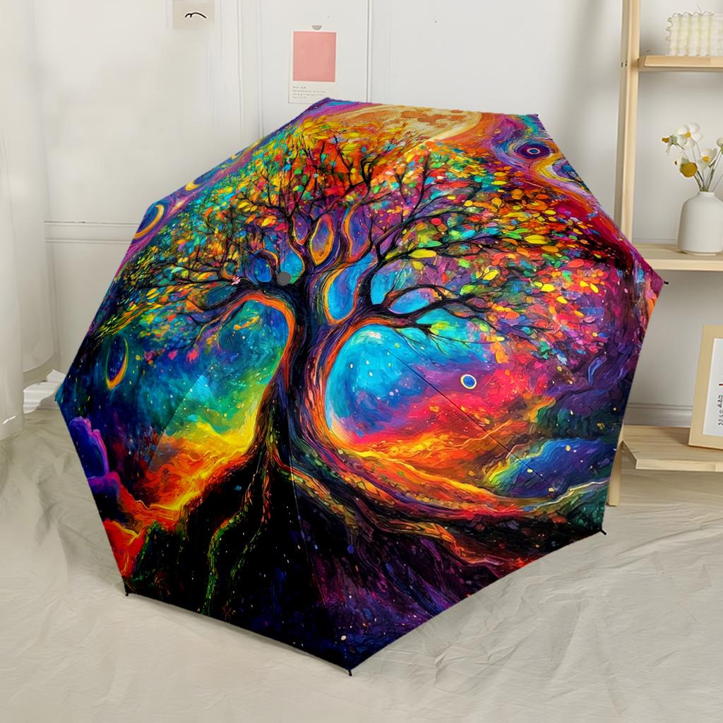 Tree Of Life Mandala Compact Travel Automatic Umbrella Retractable Design with 8-Rib Durability Durable Plastic & Iron All-Season Umbrella